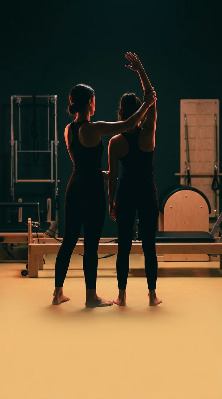 Instructor and client seen from behind during a duet session